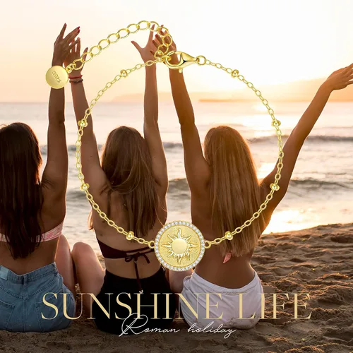 Vista 4 de CDE Pulseras de sol para mujer, plata de ley 925, ajustable, chapada en oro de 14 quilates, cumpleaños, aniversario, Navidad, regalos para mujeres
