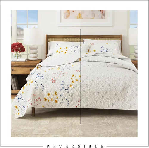 Vista 4 de Great Bay Home Marianne Collection - Juego de edredón de 3 piezas con fundas de almohada. Colcha reversible con diseño floral. Lavable a máquina.