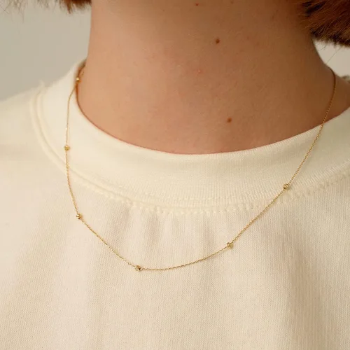 Vista 2 de Collar de estación de cuentas de oro real de 14 quilates para mujer collares de estación de cuentas de oro de 14 quilates collar con dije de cuentas