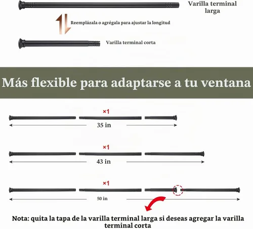Vista 4 de Barras de cortina para ventanas de 28 a 50 pulgadas, juego de barras de cortina resistentes de 5/8 pulgadas, barras decorativas para cortinas