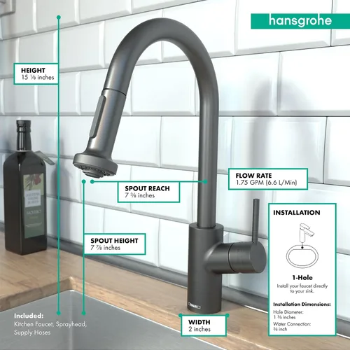 Vista 5 de hansgrohe Talis S² - Grifo de cocina de barra negra, grifos de cocina con rociador extraíble, grifo para fregadero de cocina, cabezal rociador