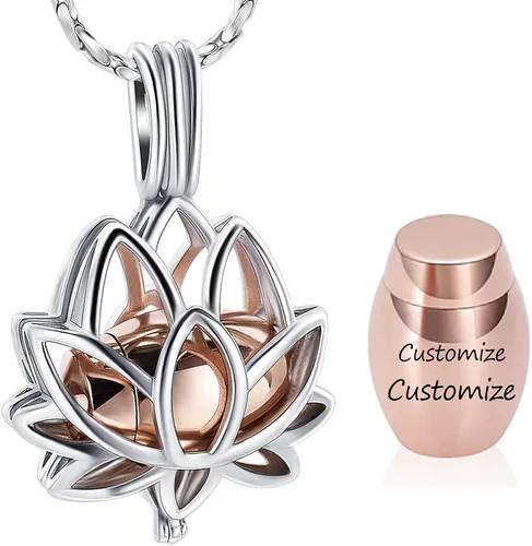 Vista 20 de Imrsanl Joyería de cremación para cenizas – Collar con colgante de cenizas de flor de loto con mini urna de recuerdo, joyería conmemorativa