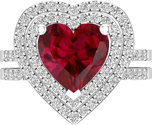 Vista 51 de Dazzlingrock Collection Juego de anillos de compromiso de doble halo con diamantes naturales redondos y piedras preciosas creadas en laboratorio