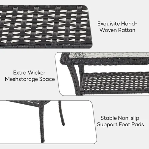 Vista 5 de Belord Mesa de centro para exteriores de 38 pulgadas con almacenamiento de 2 niveles, mesa de centro de mimbre con textura ondulada de agua, parte