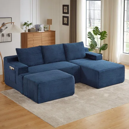 Vista 19 de Sofá seccional comprimido sin hueso de 112 pulgadas con otomana movible convertible en forma de L sofá esquinero modular para sala de estar, sofás
