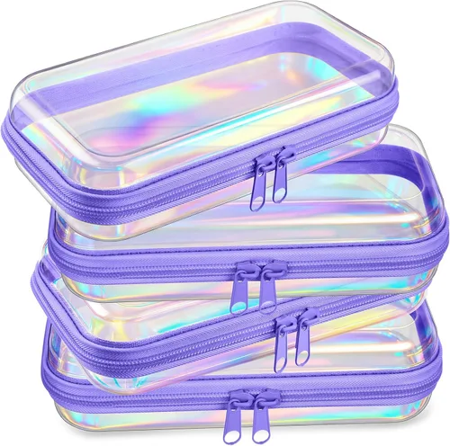 Vista 14 de Hoolerry 4 piezas de estuches rígidos transparentes con cremallera, bolsas de maquillaje, estuche de plástico para lápices, contenedores de caja