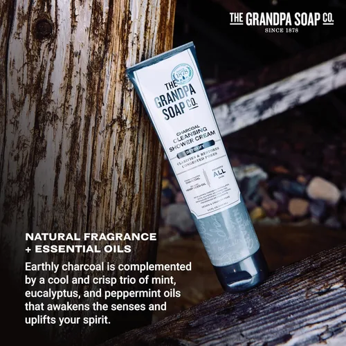 Vista 5 de The Grandpa Soap Company Crema de ducha limpiadora de carbón, aclara y restaura los poros congestionados, con carbón activado y aceite de semilla