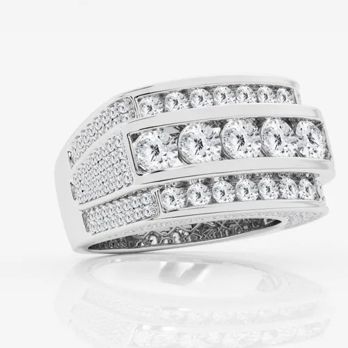 Vista 2 de CUSTOMIZE JEWELS Anillo de boda rectangular de varias filas de diamantes cultivados en laboratorio redondo de 4 13 ctw en oro de 14 k
