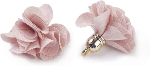Vista 10 de Cheriswelry 50 colgantes de tela de tela de flores de tela negra con pétalos florales con tapa dorada en forma de campana para manualidades, aretes