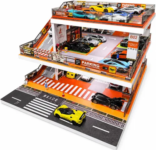 Vista 10 de Vitrina para Hot Wheels: Diorama de garaje de coche de juguete con luces Negro