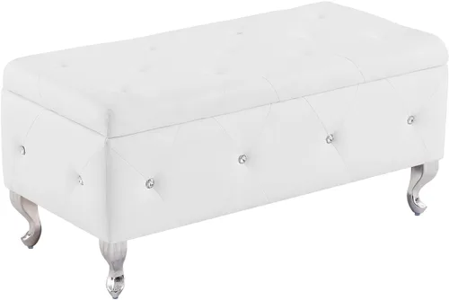 Vista 7 de anwickjeff Banco de almacenamiento copetudo con botones de terciopelo para dormitorio, beige, 40 pulgadas