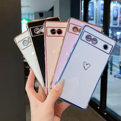Vista 6 de ZTOFERA Funda diseñada para Google Pixel 7a, bonito diseño de corazones de amor con borde chapado y protección de lente de cámara, para Google Pixel