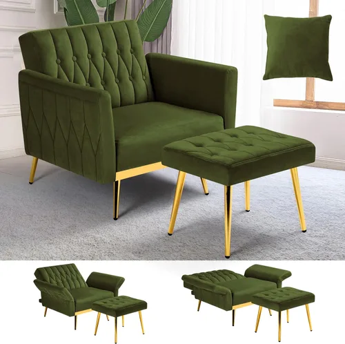 Vista 10 de Silla decorativa de terciopelo con otomana y respaldo ajustable