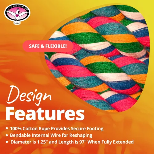 Vista 4 de Super Bird Creations - SB326 Juguete Bungee de pájaro grande a XL - Percha de cuerda para Amazonas, grises africanos, cacatúas, loros - Perca