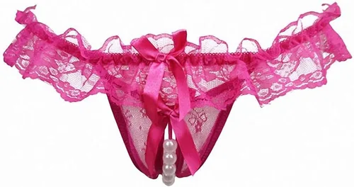 Vista 5 de Mujeres Perla Encaje Bowknot Cuentas Encaje Bragas Erótica Tanga Lencería Ropa