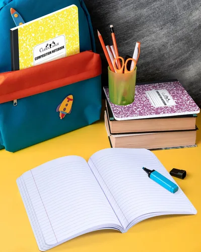 Vista 6 de CLEENTABLE Cuaderno de composición de 5 unidades, papel de rayas anchas, cuadernos con cubierta de mármol para la escuela, 9.75 x 7.5 pulgadas, 100