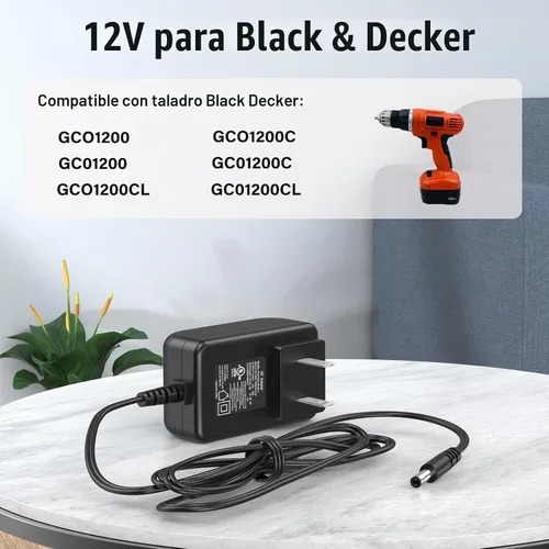 Vista 2 de Cargador de taladro de 12 V para taladro inalámbrico Black Decker GCO1200 Power Cord AC Adapter Replacement Fit for Black & Decker BD GCO1200