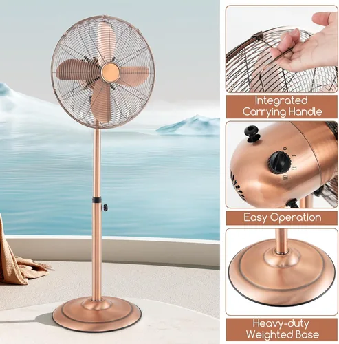 Vista 7 de LDAILY Ventilador de pedestal, ventilador oscilante de 16 pulgadas con 3 velocidades, velocidad ancha, altura y ángulo ajustables, ventilador