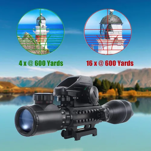 Vista 6 de UUQ 4-16x50 Alcance táctico de rifle rojo/verde iluminado buscador de retícula W/mira láser y vista de punto reflejo holográfico