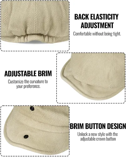 Vista 8 de Clakllie Gorra clásica de algodón con 8 paneles de Newsboy Gatsby, gorra plana de sarga vintage con diseño de peaky blinders, boina