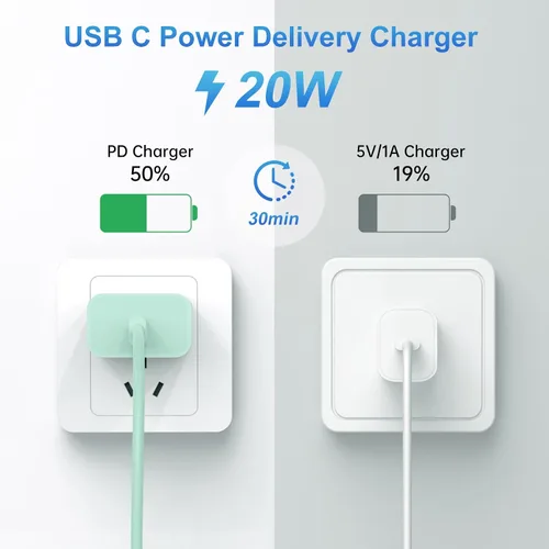 Vista 4 de Cargador para iPhone de carga rápida, [certificado MFi] Cargador de pared USB C de 20 W con cable USB C a Lightning de 6 pies, cable de carga rápida