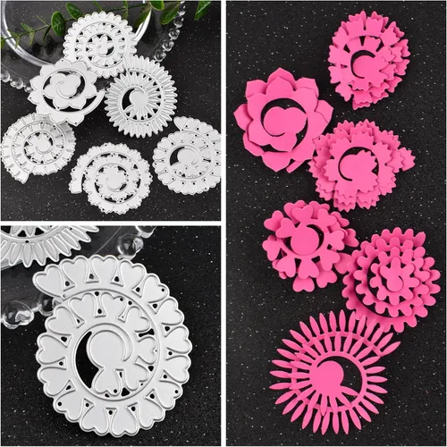 Vista 3 de Troqueles de corte de metal de flores 3D para hacer tarjetas, 6 plantillas de estampado de flores en espiral para álbumes de recortes, papel