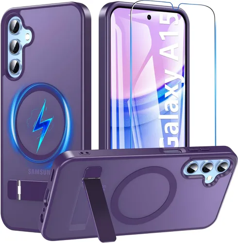 Vista 11 de OWKEY Funda magnética para Samsung Galaxy A15 5G con protector de pantalla y soporte, funda magnética para protección de grado militar Magsafe a