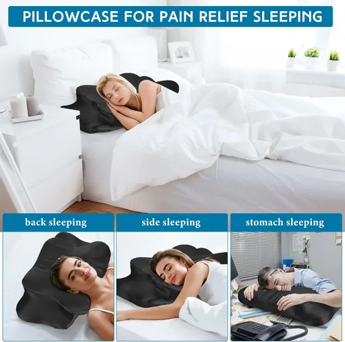 Vista 4 de Hahafelt Funda de Almohada Cervical para el Cuello (Solo Funda de Almohada) Funda de Almohada de Satén con Cremallera Funda de Almohada de Contorno