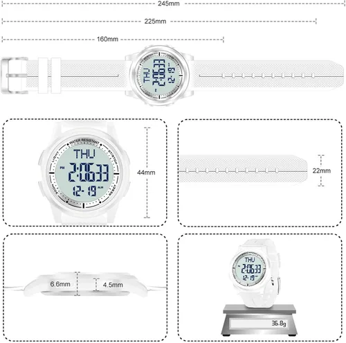 Vista 5 de Beeasy - Reloj digital de pulsera resistente al agua con cronómetro, alarma, cuenta regresiva, doble zona horaria, ultrafino, pantalla angular muy