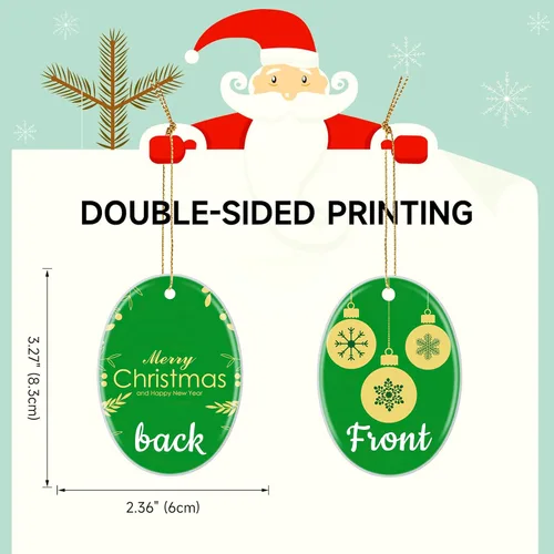 Vista 2 de Adornos de Navidad Personalizados 2025 de Cerámica con Imagen y Texto Personalizados, Ornamento Colgante, Decoraciones Personalizadas para Árbol