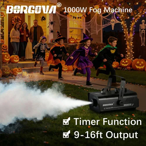 Vista 2 de Máquina de niebla de 1000 W con temporizador, control remoto inalámbrico y control manual, ideal para Halloween, fiestas, actuaciones en escenario