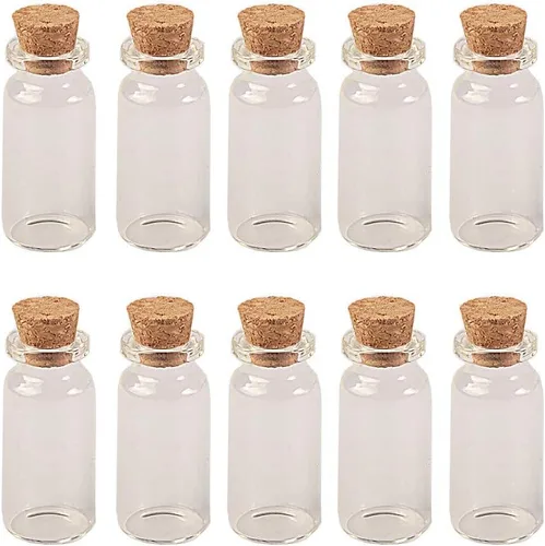 Vista 13 de Mini botellas de vidrio con tapón de corcho transparente de 0.1 fl oz, frascos pequeños, frascos, frascos, botella de deseos, 100