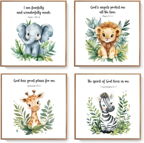Vista 8 de LARTSFRO Decoración de pared de la Biblia de animales para niños, elefantes, leones, jirafas, cebras, decoración bohemia para guardería, dormitorio
