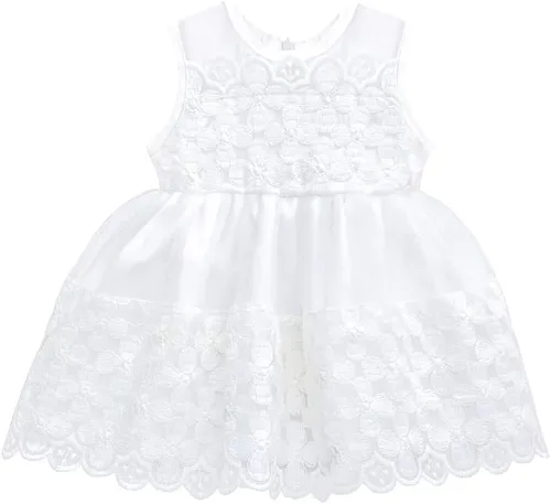 Vista 2 de Lilax Vestido de novia blanco sin mangas de tul de encaje para bebé niña traje de 3 piezas