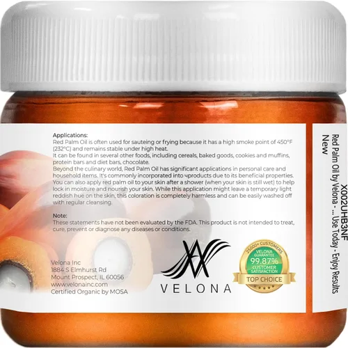 Vista 4 de velona Aceite de palma roja orgánico certificado por la USDA, 2 onzas líquidas, grado alimenticio y cosmético, en frasco, virgen extra, prensado