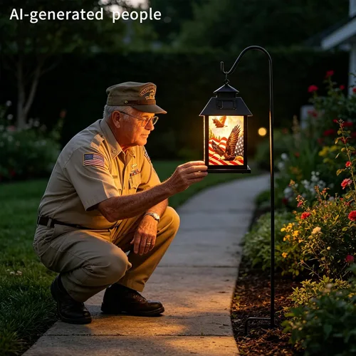 Vista 4 de Afirst Farol solar para exteriores, luces colgantes decorativas con bandera estadounidense, iluminación al aire libre, luces impermeables