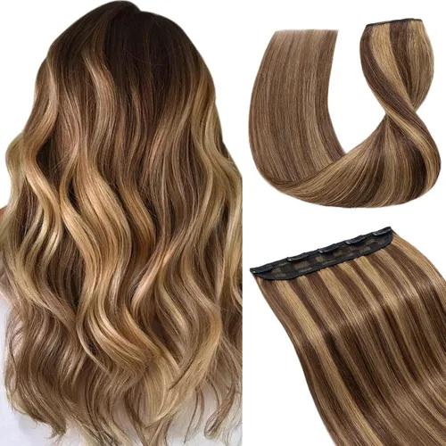 Vista 37 de Extensiones de cabello con clip, cabello humano Remy, extensiones de cabello largo lacio de una pieza con 5 clips, con gancho para colgar
