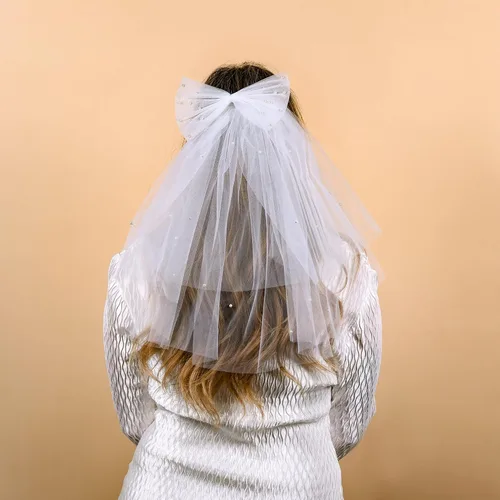 Vista 2 de Velo de perlas blanco para despedida de soltera con lazo de perlas accesorio para celebrar despedida de soltera, novia, Blanco (Whte)
