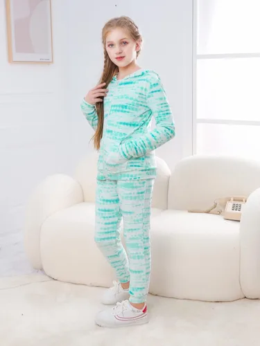 Vista 2 de VGRIN Conjunto deportivo de terciopelo para niñas sudadera con capucha y pantalones deportivos