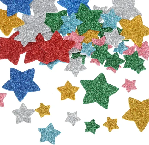 Vista 9 de MECCANIXITY 76 calcomanías de espuma con purpurina, 3 tamaños, autoadhesivas, con forma de estrella, para suministros de manualidades, bricolaje