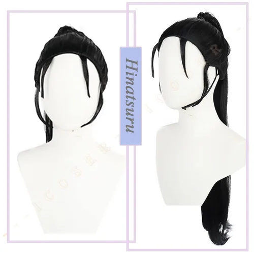 Vista 2 de SYIBOO Hinatsuru - Peluca de cosplay de anime Kimetsu No Yaiba Yuukaku-hen Tengen Uzui Wife negra peluca para mujer