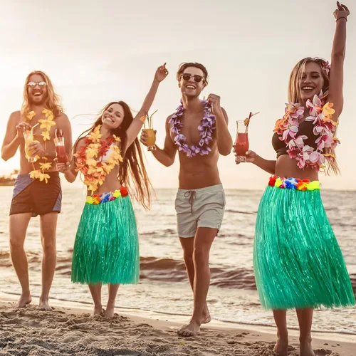 Vista 7 de 24 faldas de hierba hawaiana de 24 pulgadas, falda hula para mujer, disfraz de Luau, recuerdos de fiesta hawaiana