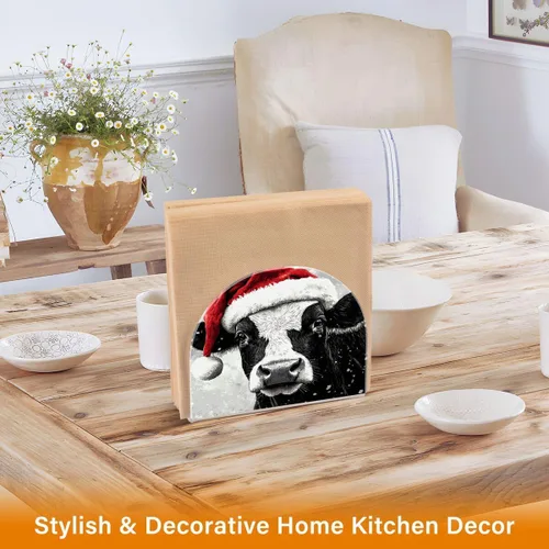 Vista 4 de Nander Lindo servilletero de vaca de Navidad para mesas, servilleteros para cocina, servilleteros de mesa, servilleteros de cóctel, soporte