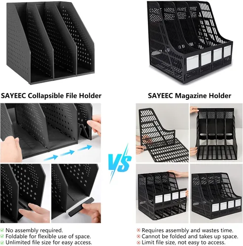 Vista 6 de SAYEEC 1 pieza Organizador de archivos de revistas plegable de plástico con organizador de carpetas vertical para escritorio, organizador