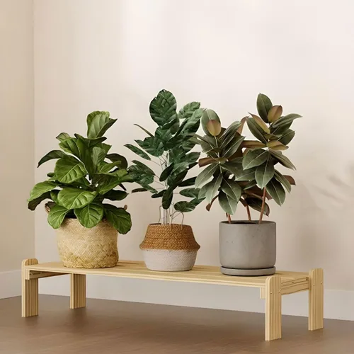 Vista 16 de Soporte rectangular para plantas de madera maciza de 1 nivel, 4 patas, flores, suculentas, rábano verde, de una sola capa, escalera de balcón Marrón