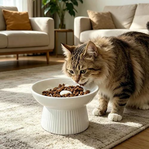 Vista 4 de Cuenco elevado de cerámica para gatos, comedero lento para gatos, antivómitos y asfixia, comedero lento en forma de corazón elevado para alimentos