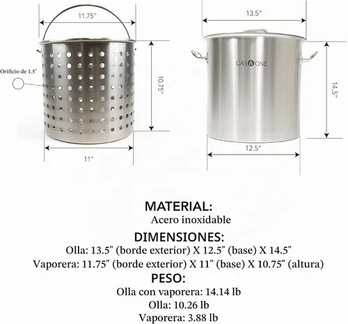 Vista 2 de Gas One Olla de 32 cuartos de galón – Multiuso – Parte inferior de tres capas de acero inoxidable con olla multiusos para freidora de vapor y cesta