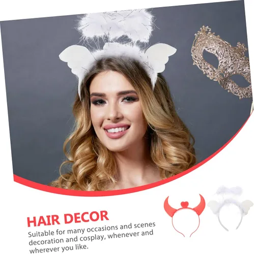 Vista 6 de PACKOVE 2pcs Angel Horn Headband Horn Headwear Halloween Party Horn Headband Glowing Ox Horn Headband Hair Bands for Women's Hair Red Suit Cosplay