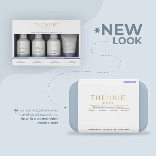 Vista 6 de THEORIE PURE - Juego de artículos de tocador de tamaño viaje, champú hipoalergénico, acondicionador, gel de baño y exfoliante corporal, sin