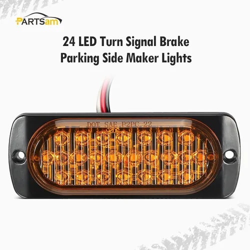 Vista 2 de Partsam 2 piezas de 4.4" de luz de señal de giro lateral de 24 LED color ámbar [Aprobación DOT], IP67 impermeable, lente ámbar, carcasa de aluminio